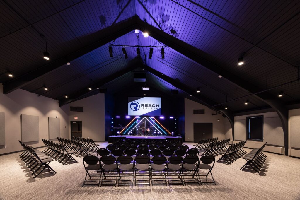 Interior of renovated Reach Church in Des Moines, IA