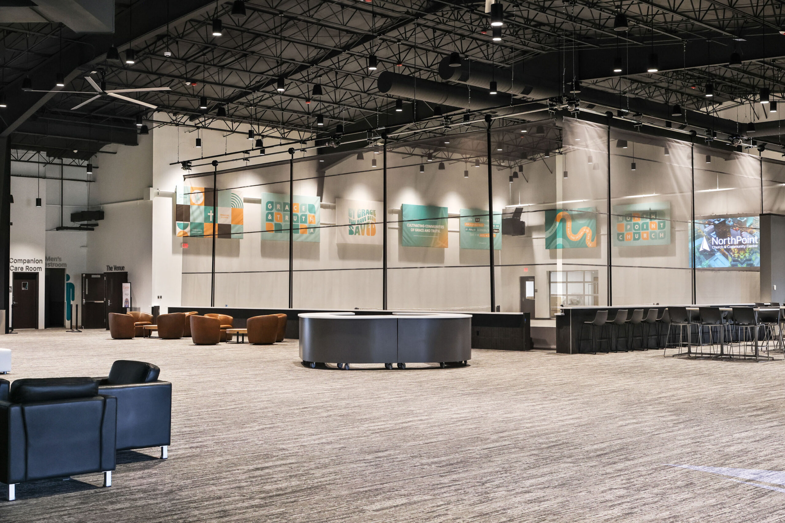 Interior commons area in NorthPoint Church